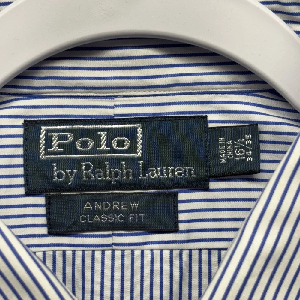VTG Polo Ralph Lauren Shirt Men's 16.5-34/35 Blue Striped Andrew Long Sleeve NWT